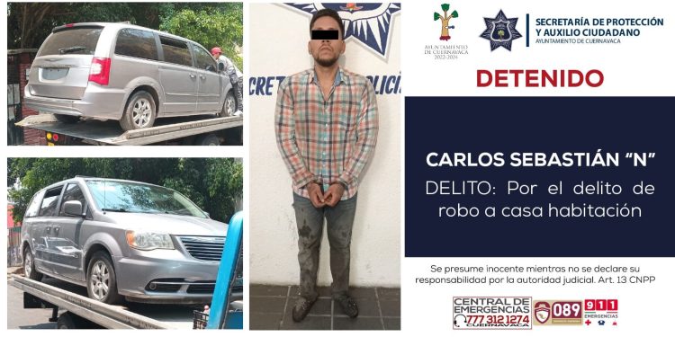 Detiene policía de Cuernavaca a presunto responsable de robo de casa habitación en la colonia San Antón
