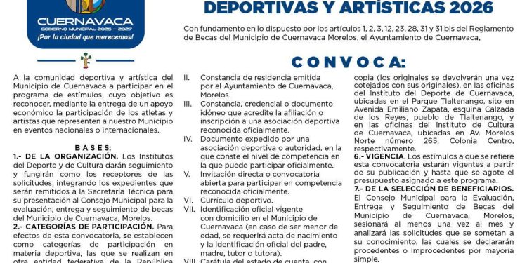 Convocatoria abierta para becas deportivas y artísticas 2026 en Cuernavaca