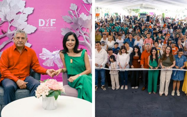 Alcalde José Luis Urióstegui Salgado convive con niñas y niños en el stand del DIF Cuernavaca.